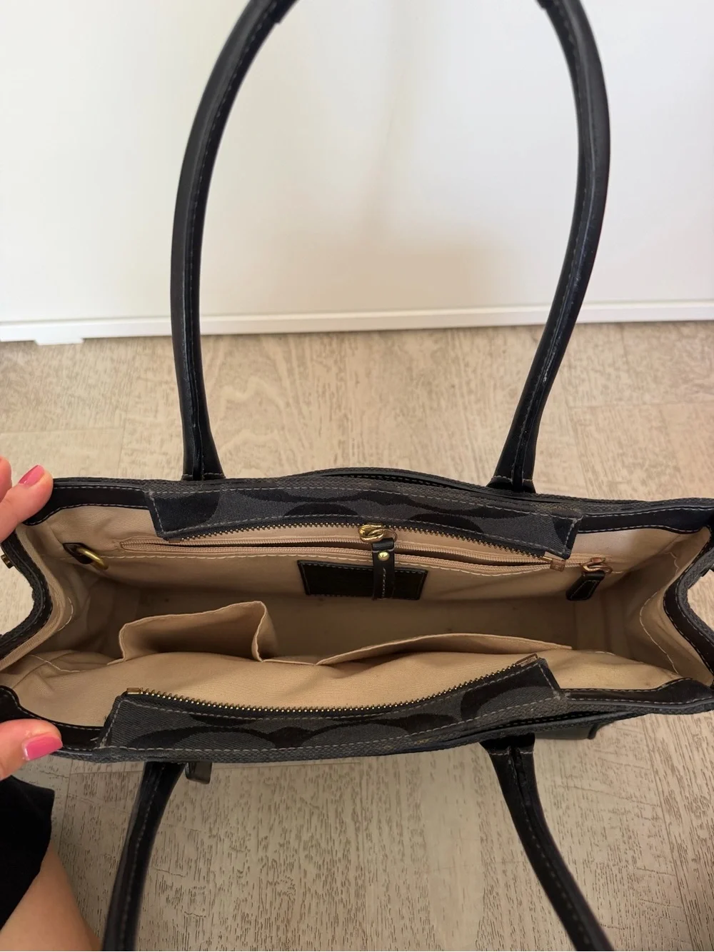 Coach Black Signature Canvas Tote with Turnlock